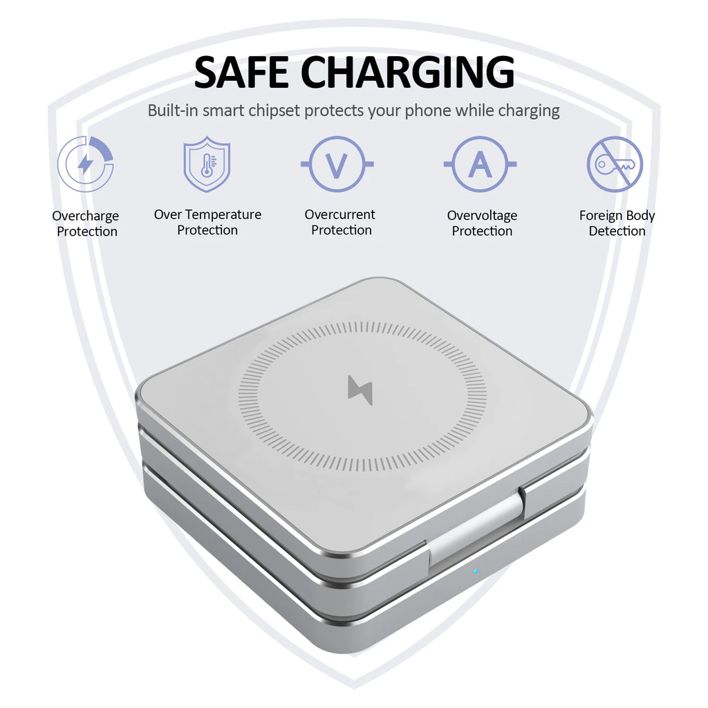 15W Magnetic 3-in-1 Foldable Wireless Charger (iPhone 16/15 Compatible)