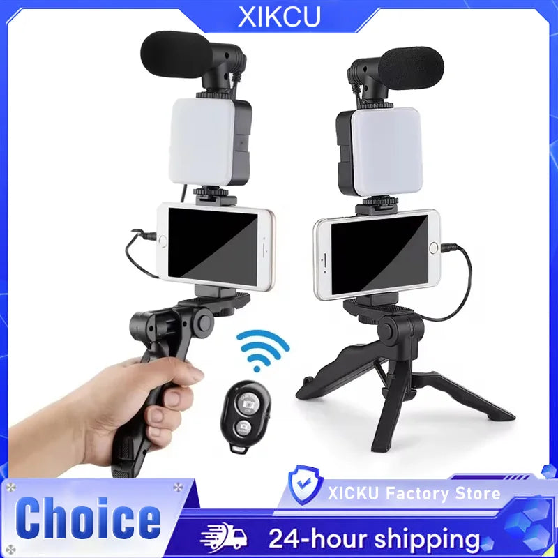 All-in-One Smartphone Vlogging Kit (Mic, Tripod & 49-LED Light)